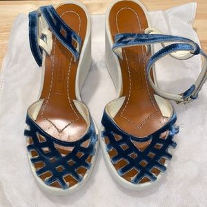 Marc Jacobs Navy Velvet Wedge Sandal